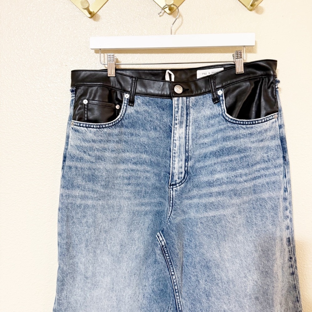 NEW Rag & Bone Shea Mixed Media Faux Leather Denim Combo High Rise Relaxed Jeans - Picture 14 of 14